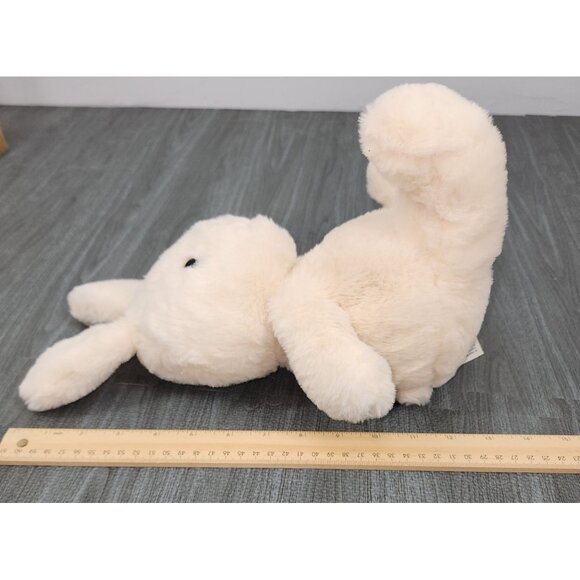 Hugfun Bunny Rabbit Plush Stuffed Animal Sitting Sewn Nose Off White Lovey Toy - Picture 5 of 5